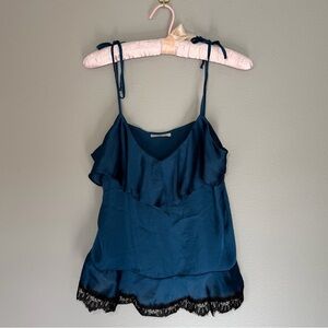 CAD Blue and black ruffle lace top